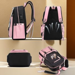 USB Black Backpack Pink Shut Down Korean Casual Backpack Daypack Laptop Bag College Bag (B1)