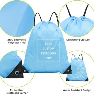 pack of 50 Custom Bags With Your Logo,Drawstring Backpacks Bulk String Bag,Great for Travelling, Gym and for Everyday Use (Custom Sky Blue)
