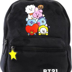 Concept One BT21 LINE FRIENDS Backpack, Plush Mini Travel Bag for Men and Women, Black, 9.5 Inch