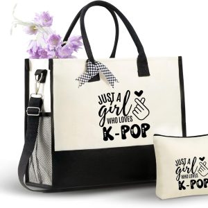 InnoBeta Kpop Gifts Canvas Tote Bag, Kpop Gifts for Teen Girl Kpop Lovers, Kpop Merch Stuff, Koren Tote Bag with Top Zipper Closure and Shoulder Strap for Birthday, Christmas