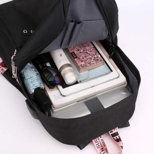 Kpop Backpack Black，Pink Shouler Bag Messenger Bag Fashion USB Charging Backpack (black 5)